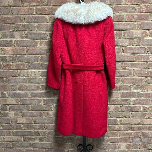 Vintage Red Apagora Luxury Wool Mohair Fur Collar Long Coat Size Medium - Picture 3 of 11